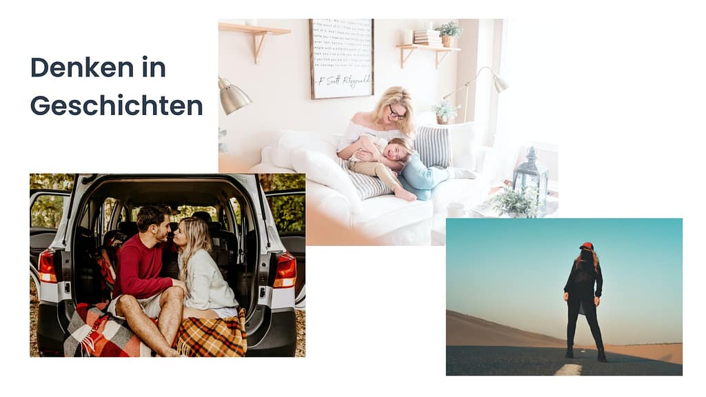 Drei bilder, drei stories die uns denken lassen in geschichten und helfen zu verstehen wie man storytelling lernen kann.